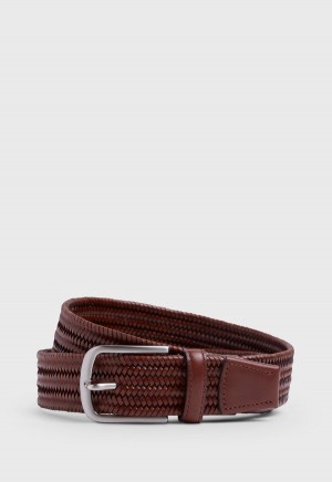 Paul Stuart 35MM Stretch Leather Woven Brown | AU_PAUL17220