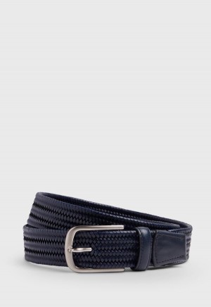 Paul Stuart 35MM Stretch Leather Woven Navy | AU_PAUL75759