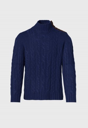 Paul Stuart All Over Cable Mock Neck Blue | AU_PAUL44016