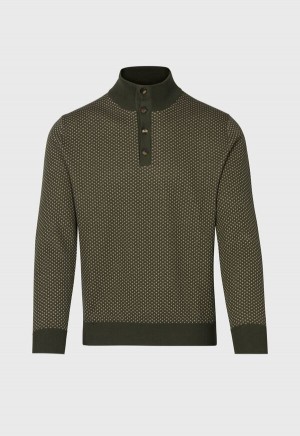 Paul Stuart Button Mock Neck Olive | AU_PAUL13313