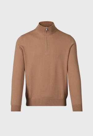 Paul Stuart Cashmere 1/4 Zip Brown | AU_PAUL87094