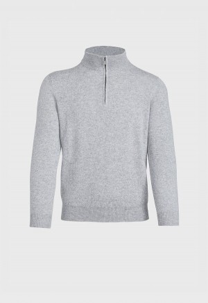 Paul Stuart Cashmere 1/4 Zip Light Grey | AU_PAUL73335