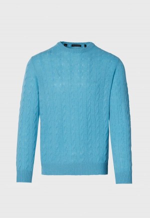 Paul Stuart Cashmere Cable Crewneck Turquoise | AU_PAUL62248