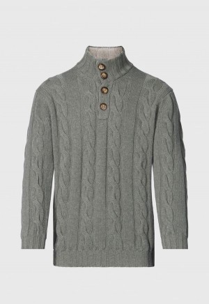 Paul Stuart Cashmere Cable Mock Neck Olive | AU_PAUL52759