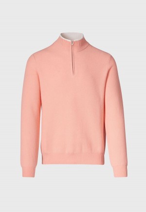 Paul Stuart Cashmere Honeycomb Stitch Quarter Zip Coral | AU_PAUL75384