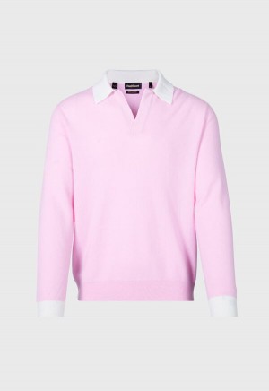 Paul Stuart Cashmere Open Collar Light Pink | AU_PAUL81126