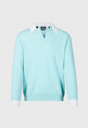 Paul Stuart Cashmere Open Collar Mint | AU_PAUL12198