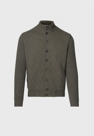 Paul Stuart Cashmere Quilted Button Front Cardigan Olive | AU_PAUL93689