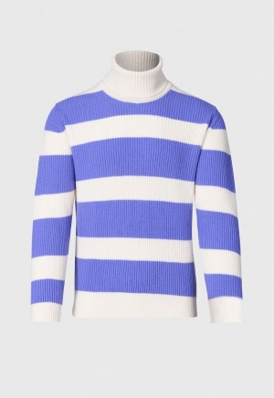 Paul Stuart Cashmere Striped Turtleneck Lavender / White | AU_PAUL32280