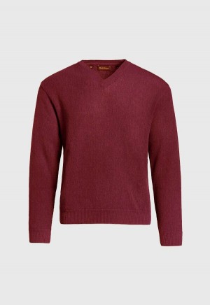 Paul Stuart Classic Alpaca Links V-Neck Burgundy | AU_PAUL49739