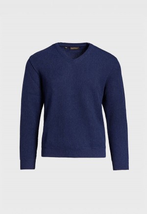 Paul Stuart Classic Alpaca Links V-Neck Navy | AU_PAUL24698