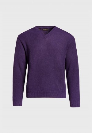 Paul Stuart Classic Alpaca Links V-Neck Purple | AU_PAUL19928