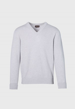 Paul Stuart Classic Cashmere Double Ply V-Neck Silver | AU_PAUL22704