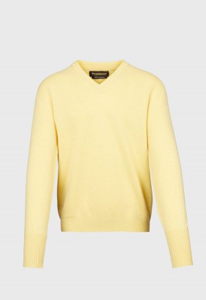 Paul Stuart Classic Cashmere Double Ply V-Neck Yellow | AU_PAUL79634