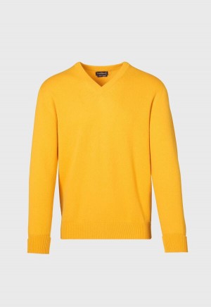 Paul Stuart Classic Cashmere Double Ply V-Neck Yellow | AU_PAUL59898