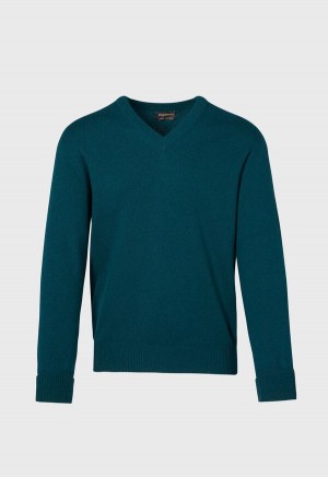 Paul Stuart Classic Cashmere Double Ply V-Neck Dark Green | AU_PAUL64382