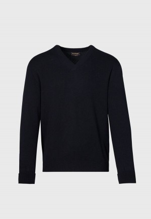 Paul Stuart Classic Cashmere Double Ply V-Neck Black | AU_PAUL76794