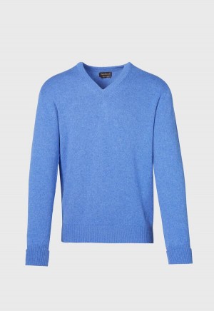 Paul Stuart Classic Cashmere Double Ply V-Neck Blue | AU_PAUL53611