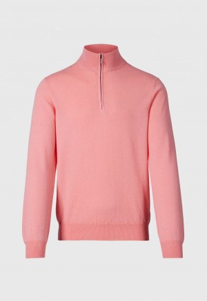 Paul Stuart Classic Cashmere Quarter Zip Light Pink | AU_PAUL48709