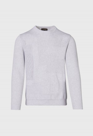 Paul Stuart Cotton Multi Stitch Crewneck Silver | AU_PAUL19635