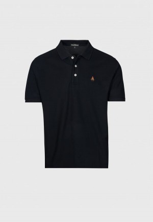 Paul Stuart Cotton Piqué Logo Polo Black | AU_PAUL56403