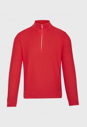 Paul Stuart Cotton Quarter Zip Rice Stitch Red | AU_PAUL33996