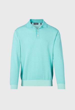 Paul Stuart Cotton Stripe Long Sleeve Turquoise | AU_PAUL75392