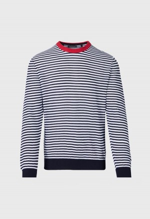 Paul Stuart Cotton Striped Crewneck Navy / White | AU_PAUL32008