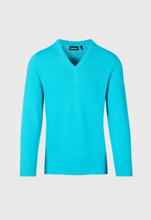 Paul Stuart Cotton V-Neck Turquoise | AU_PAUL28029