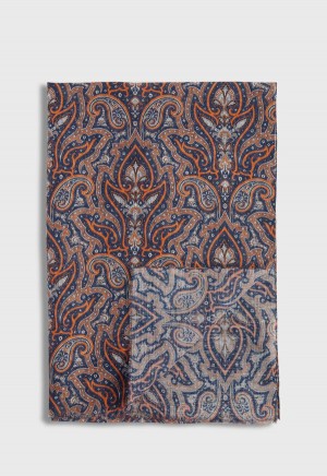 Paul Stuart Cotton & Linen Paisley Print Scarf Orange | AU_PAUL65276