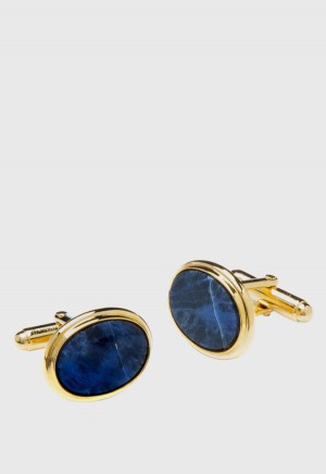 Paul Stuart Cufflinks with Oval Sodalite Gold | AU_PAUL99388