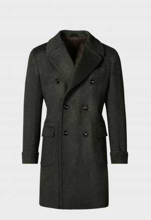 Paul Stuart Double Breasted Military Style Wool Coat Olive | AU_PAUL71063