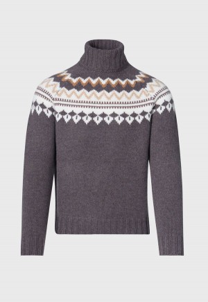 Paul Stuart Fair Isle Turtleneck Dark Brown | AU_PAUL89889