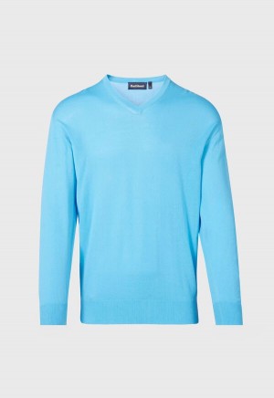 Paul Stuart Fine Gauge Cotton V-Neck Blue | AU_PAUL47357