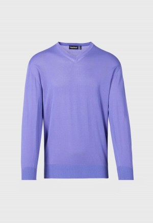 Paul Stuart Fine Gauge Cotton V-Neck Purple | AU_PAUL57508