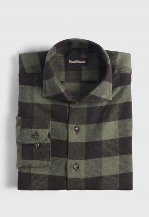 Paul Stuart Flannel Buffalo Check Olive | AU_PAUL13025