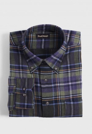 Paul Stuart Flannel Plaid Green / Purple | AU_PAUL80515