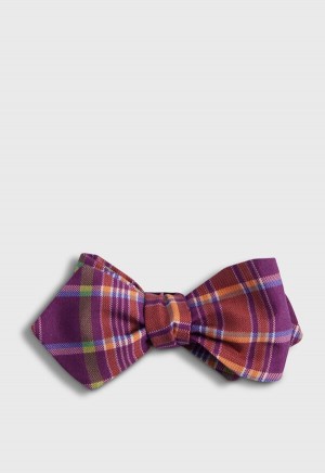 Paul Stuart Habotai Silk Plaid Bow Purple | AU_PAUL11752