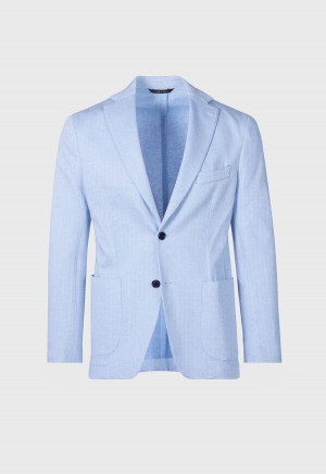 Paul Stuart Herringbone Cotton Jersey Light Blue | AU_PAUL36110