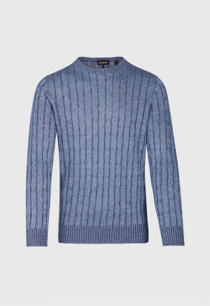 Paul Stuart Linen Cable Crewneck Blue | AU_PAUL88628