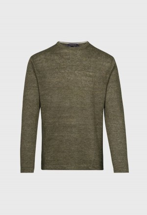 Paul Stuart Linen Crewneck Olive | AU_PAUL12529