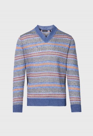 Paul Stuart Linen Fair Isle V-neck Blue | AU_PAUL98307