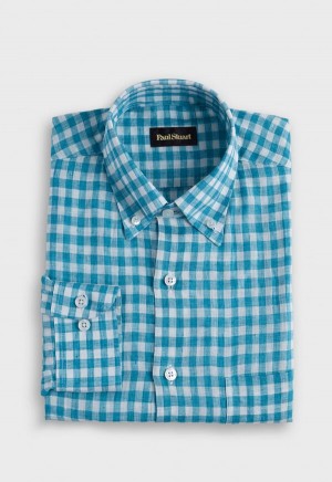 Paul Stuart Linen Gingham Blue | AU_PAUL17939