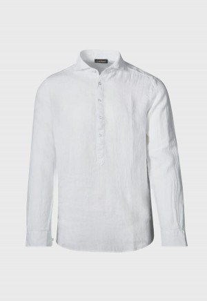 Paul Stuart Linen Half Placket White | AU_PAUL42093