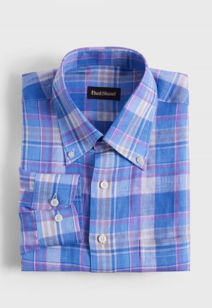 Paul Stuart Linen Multicolor Plaid Blue / Purple | AU_PAUL54830