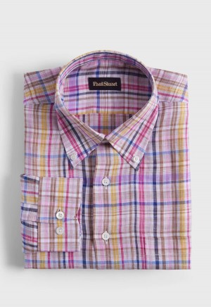 Paul Stuart Linen Multicolor Plaid Pink / Purple | AU_PAUL84263