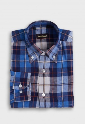 Paul Stuart Linen Plaid Blue / Red | AU_PAUL52070