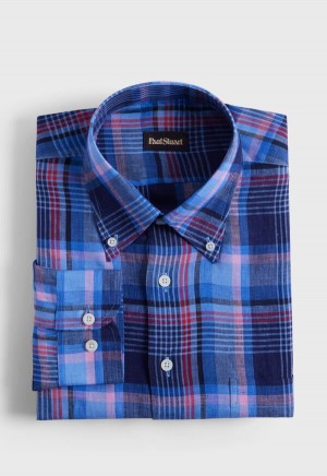 Paul Stuart Linen Plaid Purple / Navy / Blue | AU_PAUL74947