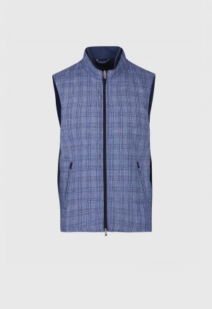 Paul Stuart Linen Plaid Vest Blue | AU_PAUL54428