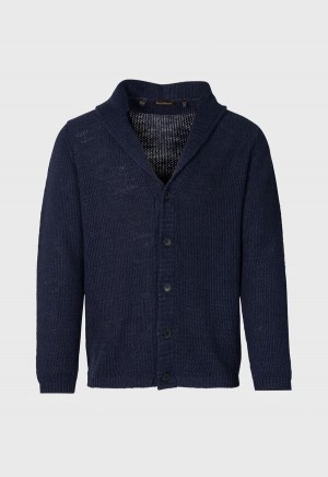 Paul Stuart Linen Rice Stitch Cardigan Navy | AU_PAUL70176